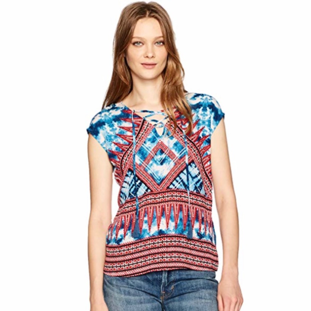 Vintage America Blues Red Blue Aztec Print Top NWT